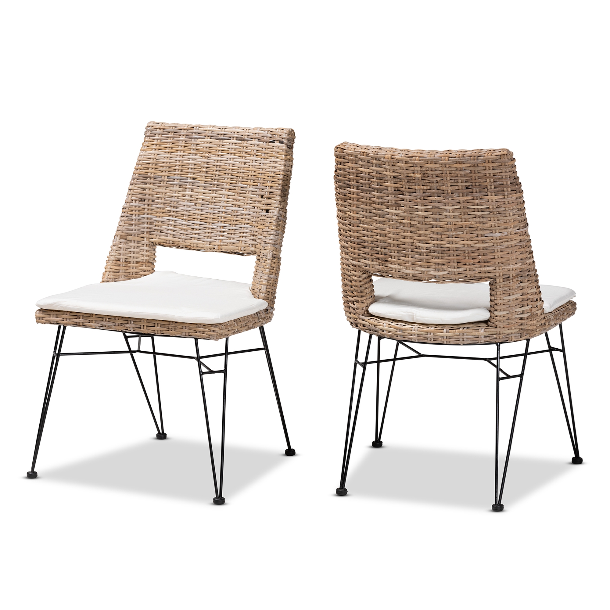 Baxton Studio Nafaro Modern Bohemian Greywashed Natural Rattan